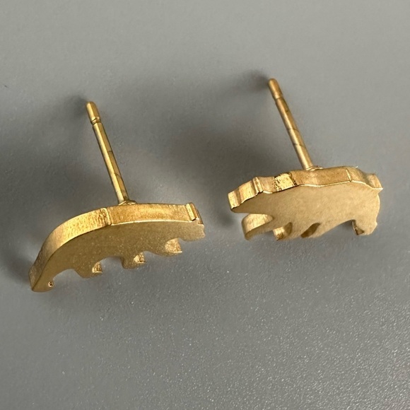 Stainless Steel Gold Polar Bear Stud Earrings - Picture 7 of 8